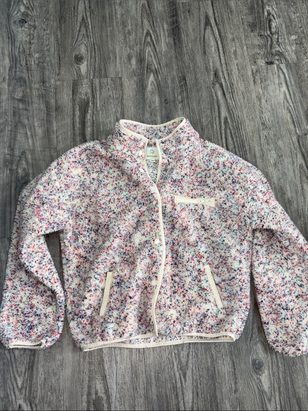 aerie Speckled Multicolor Fuzzy Puffer Jacket